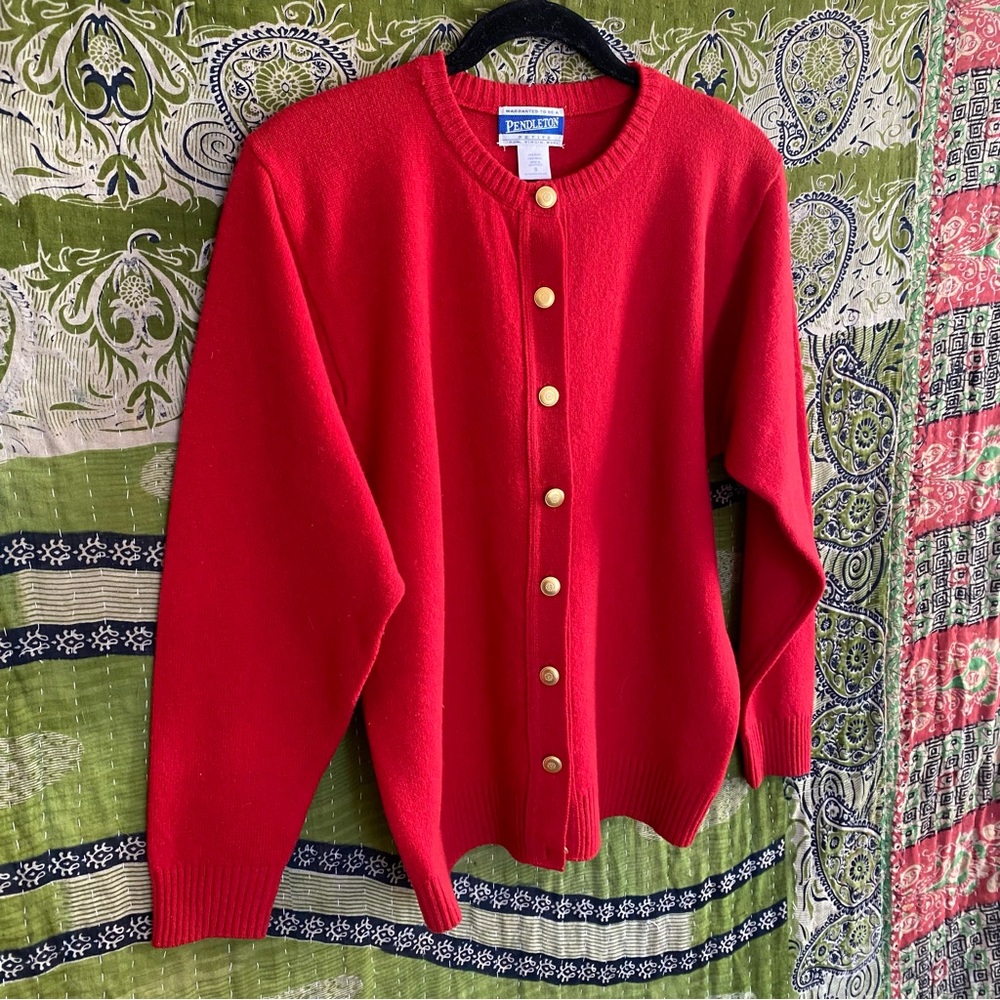 Pendleton Red Virgin Wool Button Down Grandma Sca… - image 6